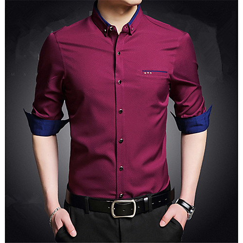 

Men's Shirt Color Block Long Sleeve Work Tops Business Streetwear Blue Purple Red