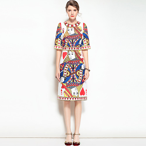 

Women's A Line Dress Midi Dress White Half Sleeve Print Spring Summer Round Neck Streetwear Boho Going out Boho Bohemia Beach S M L XL