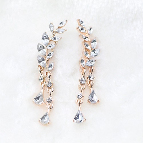 

Women's Crystal Drop Earrings Leaf Ladies Classic Fashion Crystal Earrings Jewelry Gold / Silver For Daily 2pcs