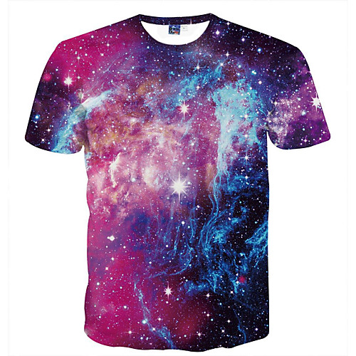 

Men's Galaxy Graphic Print T-shirt Basic Daily Club Round Neck Purple / Summer / Short Sleeve