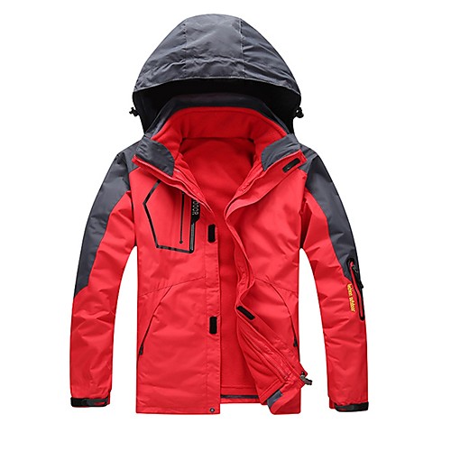 

Men's Hiking 3-in-1 Jackets Winter Outdoor Solid Color Waterproof Windproof Breathable Rain Waterproof 3-in-1 Jacket Winter Jacket Fleece Full Length Hidden Zipper Camping / Hiking Running Camping