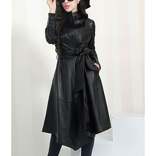 

Women's Solid Colored Fall Trench Coat Long Daily Long Sleeve Others Coat Tops Black
