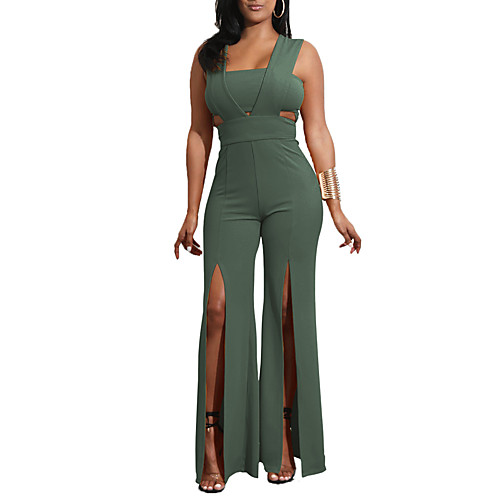 

Women's Simple Casual / Daily Club Strap Split White Black Wine Jumpsuit Solid Colored Backless Split High Waist / Wide Leg