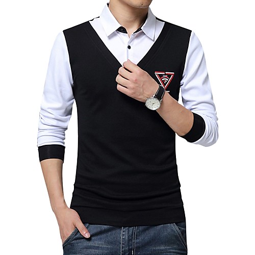 

Men's Shirt Geometric Long Sleeve Daily Tops Cotton White Black Blue