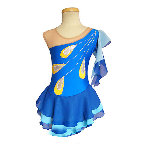 

Figure Skating Dress Women's Girls' Ice Skating Dress Blue Peacock Asymmetric Hem Spandex Inelastic Training Competition Skating Wear Solid Colored Sleeveless Ice Skating Figure Skating