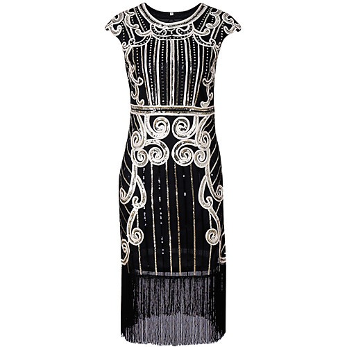 

The Great Gatsby Charleston 1920s Roaring Twenties Flapper Dress Masquerade Cocktail Dress Women's Sequins Tassel Costume Black / Silver / Blue Vintage Cosplay Party Homecoming Prom Sleeveless Short