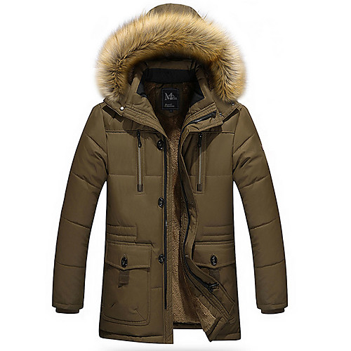 

Men's Padded Parka Casual / Daily Weekend Basic Solid Colored Polyester Long Sleeve Black / Khaki / Brown M / L / XL
