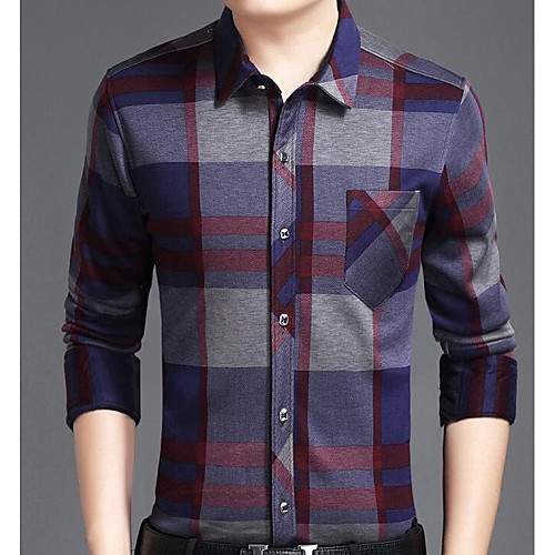 

Men's Shirt Houndstooth Long Sleeve Daily Tops Cotton Streetwear Red Yellow