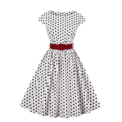 

Women's Sheath Dress Knee Length Dress White Short Sleeve Polka Dot Fall Winter Round Neck Active Casual Cotton S M L XL XXL 3XL 4XL