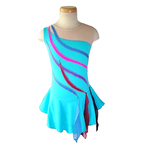 

Figure Skating Dress Women's Girls' Ice Skating Dress Sky Blue Spandex Inelastic Performance Practise Skating Wear Solid Colored Sleeveless Ice Skating Figure Skating