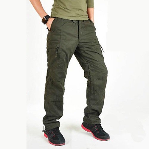 

Men's Hiking Cargo Pants Solid Color Winter Outdoor Windproof Fleece Lining Multi-Pocket Wear Resistance Cotton Pants / Trousers Black Army Green Grey Green Hiking Climbing Multisport M L XL XXL XXXL