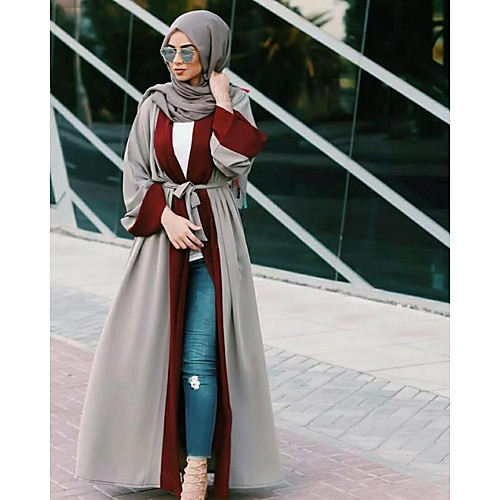 

Women's Loose Maxi long Dress Gray Long Sleeve Color Block V Neck Streetwear Work Flare Cuff Sleeve Flare Sleeve / High Waist