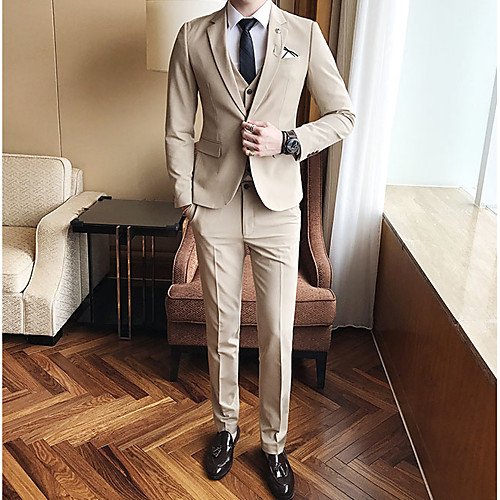 

Black / Khaki / Navy Blue Solid Colored Cotton / Polyester Men's Suit - Shirt Collar / Fall / Long Sleeve / Oversized