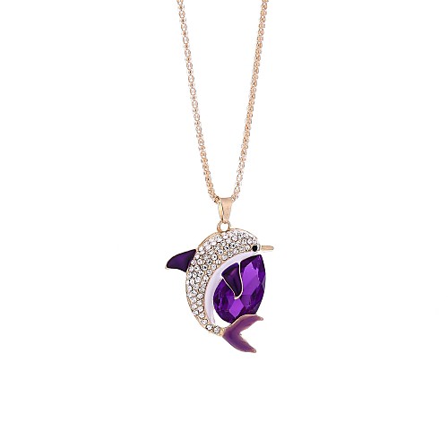 

Women's Sapphire Pendant Necklace Chain Necklace Dolphin Ladies Hip-Hop Alloy Dark Blue Purple Red Necklace Jewelry One-piece Suit For Engagement Bar