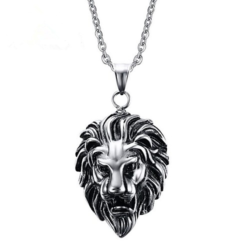 

Men's Pendant Necklace Lion Vintage Punk Stainless Steel Titanium Steel Silver Necklace Jewelry One-piece Suit For Gift Daily