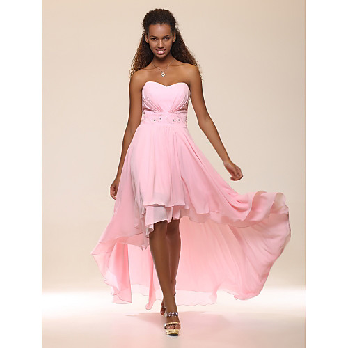 

A-Line Empire Graduation Cocktail Party Valentine's Day Dress Sweetheart Neckline Sleeveless Asymmetrical Chiffon with Crystals Tier 2021