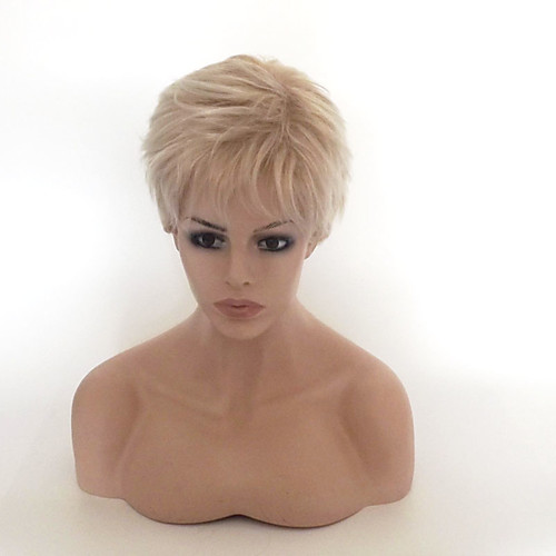 

Synthetic Wig Wavy Wavy Asymmetrical With Bangs Wig Blonde Short Light golden Synthetic Hair Women's Ombre Hair Blonde