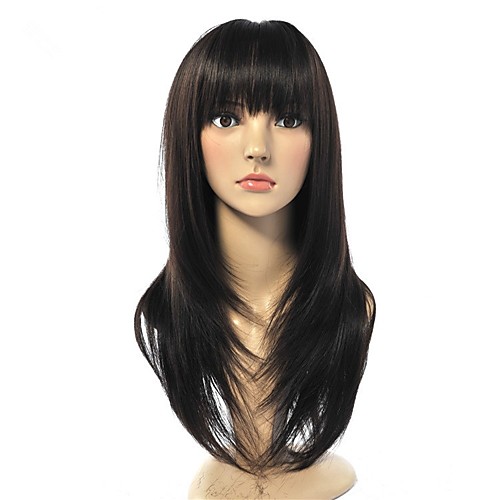 

Synthetic Wig Straight Kardashian Straight With Bangs Wig Long Natural Black #1B Synthetic Hair Women's Natural Hairline Black