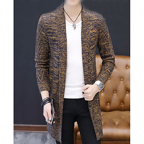 

Men's Solid Colored Cardigan Long Sleeve Long Sweater Cardigans Round Neck Autumn / Fall Black Red Khaki