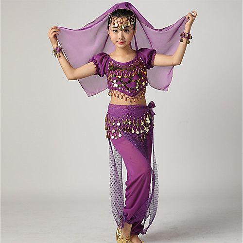 

Belly Dance Top Ruffles Paillette Girls' Performance Short Sleeve Dropped Chiffon