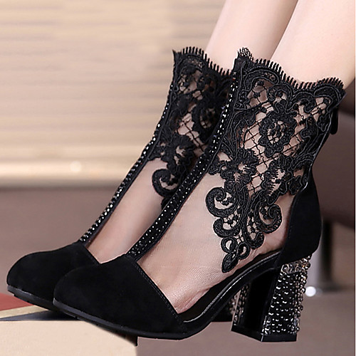 

Women's Boots Sexy Shoes Fall / Winter Block Heel Round Toe Classic Vintage Chinoiserie Party & Evening Lace Solid Colored Lace / Nubuck leather Mid-Calf Boots Black / EU40