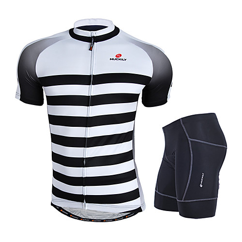 

Nuckily Men's Short Sleeve Cycling Jersey with Shorts Gray Bike Clothing Suit Windproof Breathable 3D Pad Anatomic Design Reflective Strips Sports Polyester Spandex Horizontal Stripes Mountain Bike