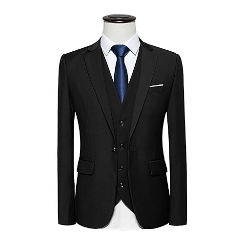 

White / Black / Wine Solid Colored Spandex / Cotton Men's Suit - Peaked Lapel / Fall / Spring / Long Sleeve / Work