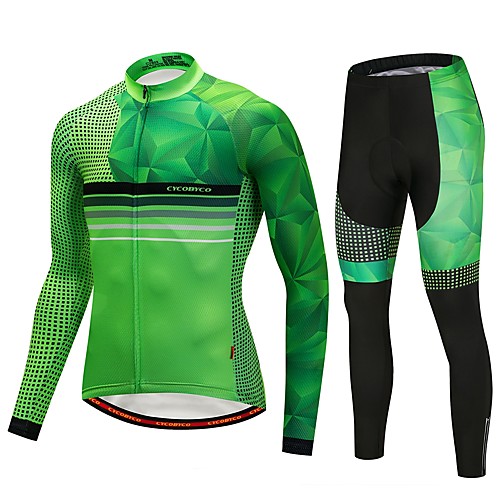 

CYCOBYCO Men's Long Sleeve Cycling Jersey with Tights - Green Bike Pants / Trousers Jersey Tights 3D Pad Quick Dry Reflective Strips Sports Lycra Dots Mountain Bike MTB Road Bike Cycling Clothing