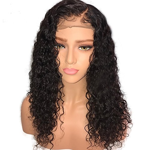 

Human Hair Glueless Lace Front Lace Front Wig Middle Part style Mongolian Hair Curly Jerry Curl Wig 130% Density 10-24 inch with Baby Hair Natural Hairline Unprocessed Pre-Plucked Women's Medium