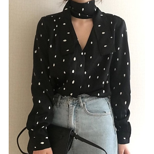 

Women's Shirt Polka Dot Long Sleeve Daily Tops Cotton Simple Black