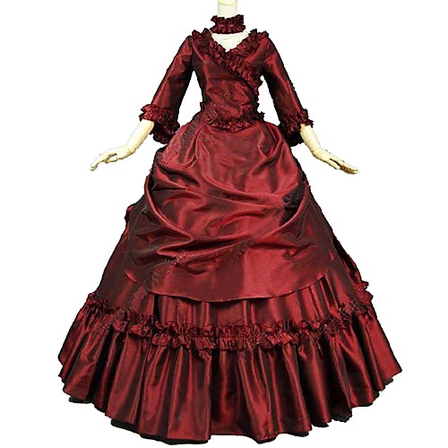 

Marie Antoinette Flocking Rococo Victorian 18th Century Dress Masquerade Party Prom Women's Costume Red Vintage Cosplay Floor Length Ball Gown Plus Size Customized