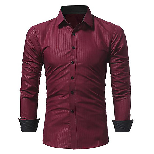 

Men's Shirt Color Block Long Sleeve Holiday Tops Cotton White Black Wine