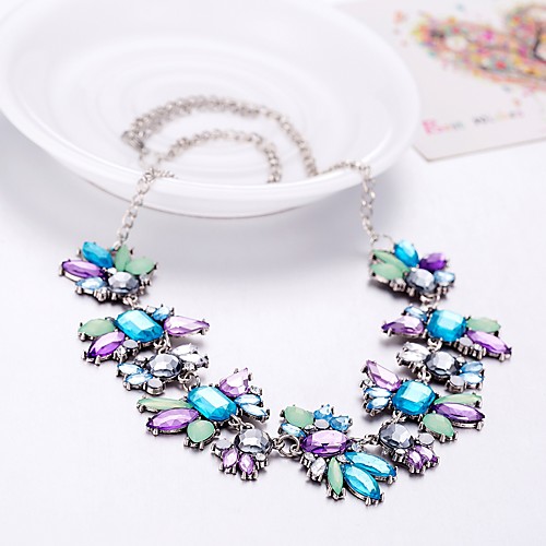 

Women's Crystal Statement Necklace Flower Ladies Bohemian Oversized Boho Acrylic Resin Plastic Light Blue Necklace Jewelry For Party Evening Party