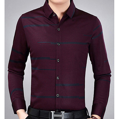 

Men's Shirt Check Solid Colored Long Sleeve Daily Tops Cotton Red Navy Blue