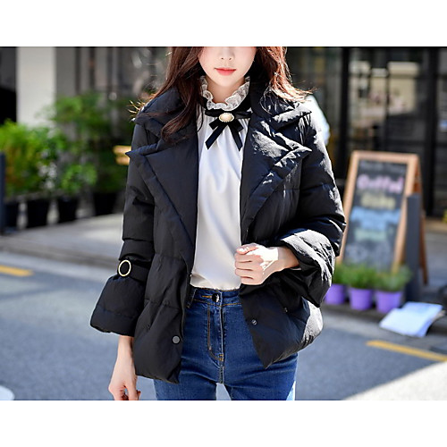 

Women's Daily / Work Vintage / Street chic / Sophisticated Solid Colored Regular Down, Polyester / Nylon Long Sleeve Black M / L / XL