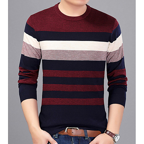 

Men's T shirt Print Long Sleeve Daily Tops Wine Navy Blue Gray