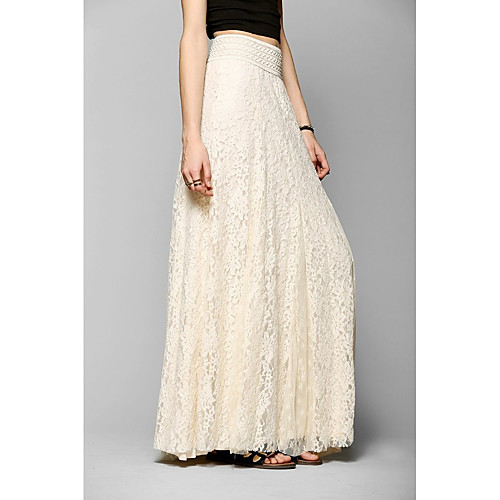 

Women's Romantic Swing Skirts Solid Colored Lace White Beige / Maxi