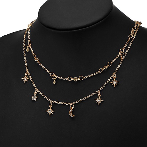 

Women's Layered Necklace Layered Moon Star North Star Ladies Basic Multi Layer Alloy Gold Silver Necklace Jewelry For Daily Office & Career