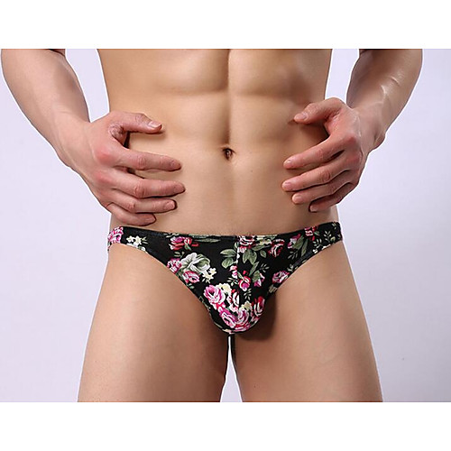 

Men's Print Sexy Briefs Underwear - Normal, Floral Black White Orange M L XL