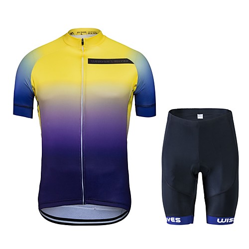 

Wisdom Leaves Men's Women's Short Sleeve Cycling Jersey with Shorts Polyester BlueYellow Gradient Bike Clothing Suit Quick Dry Sports Gradient Mountain Bike MTB Road Bike Cycling Clothing Apparel