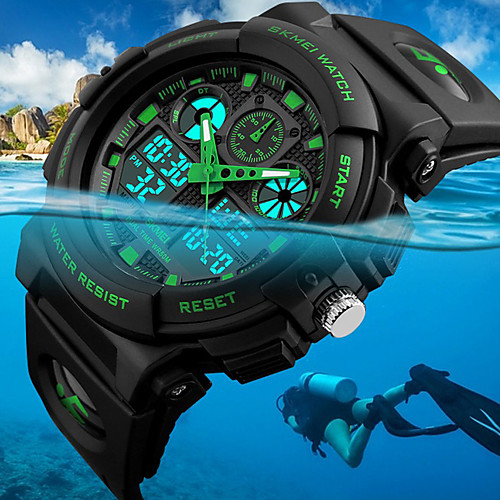 

SKMEI Men's Wrist Watch Digital Watch Hunting Watch Japanese Quartz Quilted PU Leather Black 50 m Water Resistant / Waterproof Alarm Calendar / date / day Analog - Digital Fashion - Red Green Blue