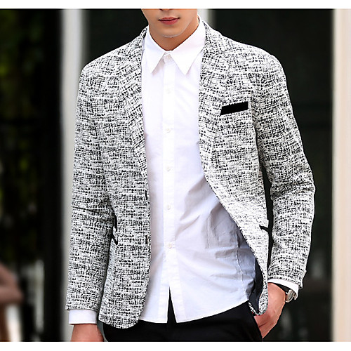 

White Houndstooth Cotton Men's Suit - V Neck / Fall / Long Sleeve / Oversized