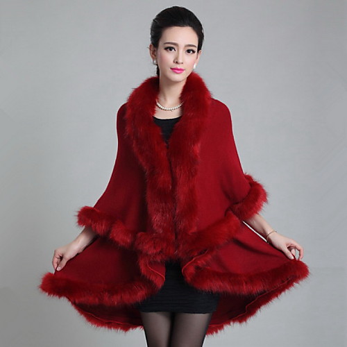 

Women's Fur Trim Solid Colored Fall Cloak / Capes Long Daily Long Sleeve Faux Leather Coat Tops White
