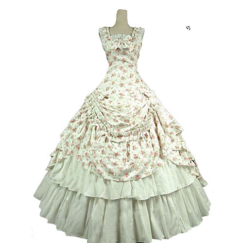 

Sweet Lolita Rococo Victorian Costume Women's Dress Outfits White Vintage Cosplay Pure Cotton Sleeveless Cold Shoulder Ankle Length Long Length / Floral