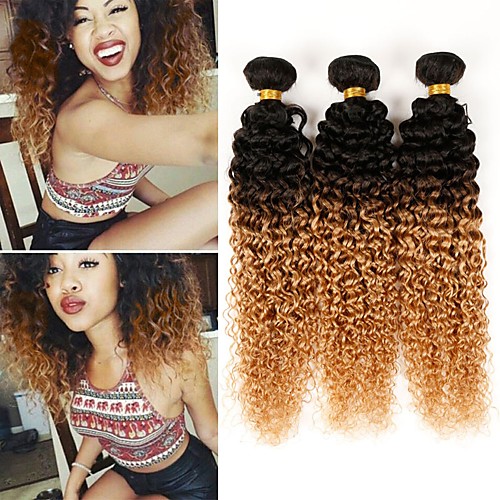 

3 Bundles 4 Bundles Brazilian Hair Kinky Curly Human Hair 300 g Ombre Hair Weaves / Hair Bulk 10-26 inch Ombre Human Hair Weaves Hot Sale Human Hair Extensions / Long / 10A