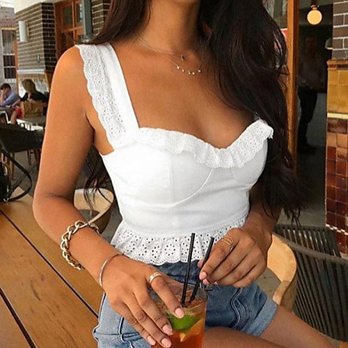 

Women's T shirt Solid Colored Sleeveless Daily Tops Cotton Streetwear White / Crop