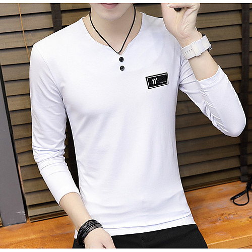 

Men's T shirt Print Long Sleeve Daily Tops White Black Royal Blue