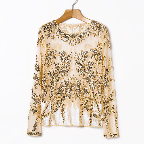 

Women's T shirt Print Stylish Long Sleeve Daily Tops Chic & Modern Black Gold