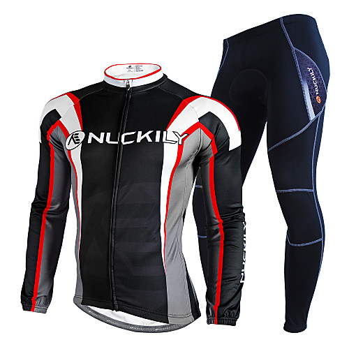 

Nuckily Men's Long Sleeve Cycling Jersey with Tights Winter Fleece Polyester Velvet Black Patchwork Geometic Bike Clothing Suit Thermal / Warm Waterproof Fleece Lining Reflective Strips Sports