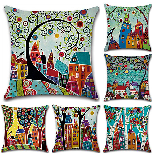 

Set of 6 Botanical Bohemian Style Retro Cotton Faux Linen Decorative Square Throw Pillow Covers Set Cushion Case for Sofa Bedroom Car Outdoor Cushion for Sofa Couch Bed Chair
